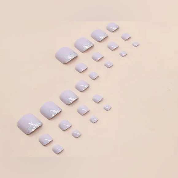 Purple White Pink Square Shaped Press On Toe Nail Kit - Picture 4 of 4